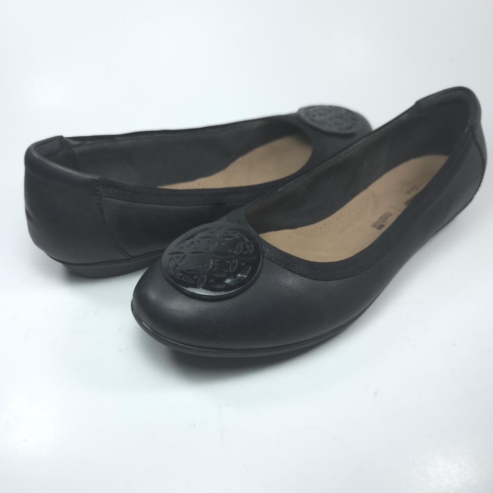 Clarks Sara Willow Black Leather Ballet Flats W 9 - Picture 4 of 14